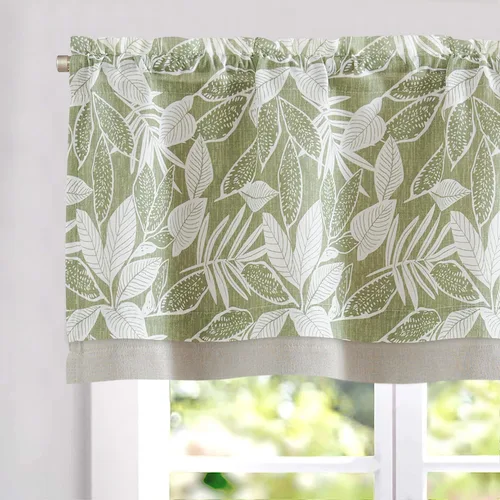 Vista 19 de Vangao Cenefas florales para ventanas verde bosque W50 X 16L 1 panel