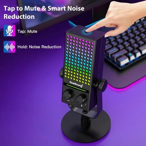 Vista 4 de ZealSound Micrófono USB para juegos para Xbox PC, Mac, iPhone y Android, micrófono de reducción de ruido con silencio de un toque, control