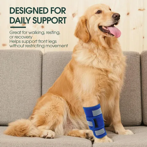 Vista 8 de Kuoser Soporte de pierna delantera para perro y protector de codo, codo ajustable para perro con tira reflectante, manga de compresión para piernas