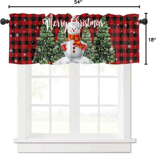 Vista 135 de Cenefa de cortina con lazo rojo de Navidad para ventanas, sala de estar, cocina, baño, granja, bolas de Navidad de acuarela con diseño de bayas