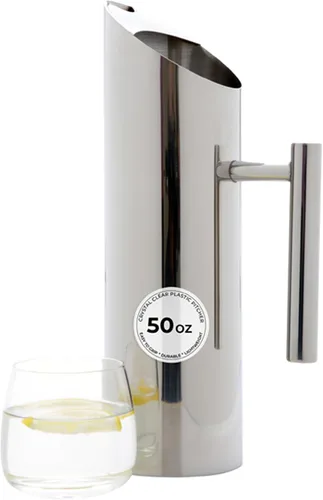 Vista 5 de Restaurantware Met Lux - Jarra de agua moderna de 33 onzas, 1 jarra de metal resistente a las abolladuras, con protector de hielo, mango integrado