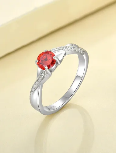 Vista 4 de YL 925, Anillo de compromiso de plata, piedra de nacimiento de corte redondo de 5MM, anillo infinito para mujer 01-Granate-Enero
