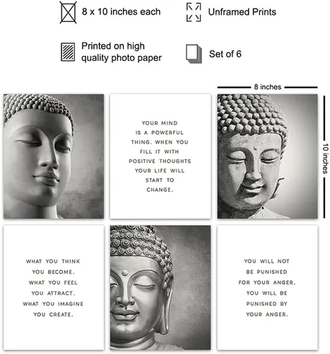 Vista 2 de Juego de citas inspiradoras de budismo, decoración zen del hogar, decoración de pared para sala de estar, estudio de yoga, oficina, regalo único