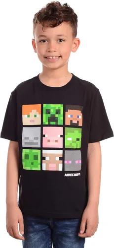 Vista 3 de Minecraft Big Boys Box Figures Creepers - Camiseta de manga corta con cuello redondo color negro