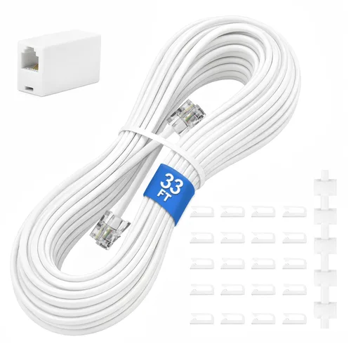 Vista 16 de Uvital Cable de extensión de teléfono de 15 pies, acoplador RJ11 y clips de Negro