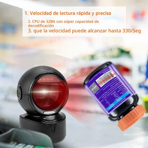Vista 5 de NetumScan Escáner de código de barras omnidireccional automático de escritorio, lector de código de barras QR con cable USB manos libres, detección