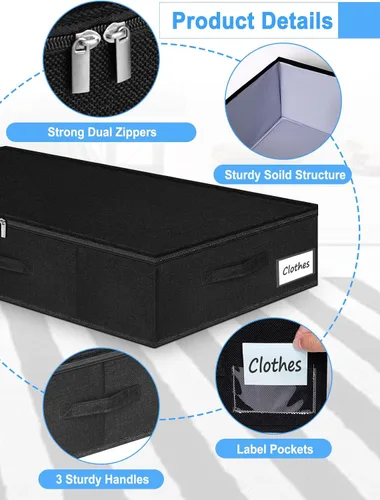 Vista 7 de Bolsas de Almacenamiento Debajo de la Cama con Cremallera, Contenedores de Almacenamiento Debajo de la Cama de 7 Pulgadas de Altura con Lados
