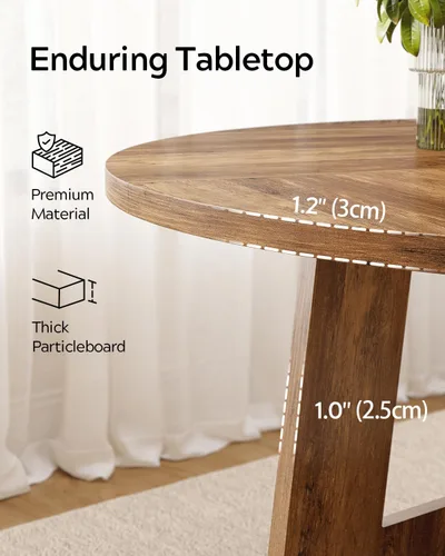 Vista 3 de Mesa de comedor redonda para 4-6 personas, mesa de cocina de granja de 47 pulgadas con patas resistentes, mesa de comedor circular de madera rústica