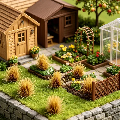 Vista 8 de Juego de 208 piezas de césped estático modelo de césped artificial ferroviario, césped artificial en miniatura, kit de terreno para bricolaje