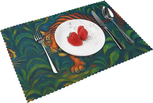 Vista 9 de Rectangular Placemats Set of 4, Heat Resistant Beach Sand Texture Printed Kitchen Dining Table Mats