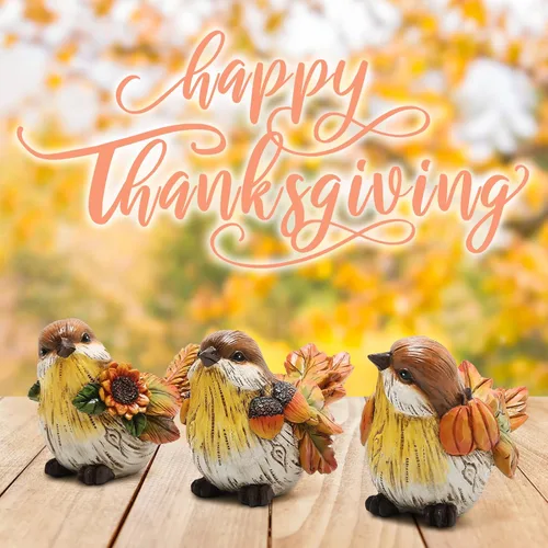 Vista 6 de Hodao Decoración de pájaros de calabaza de Acción de Gracias de 3.5 pulgadas de altura, pájaros hechos a mano para decoración de otoño, regalo
