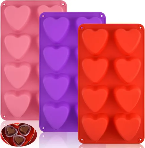 Vista 11 de 3 moldes de corazón de silicona con 8 cavidades en forma de corazón para hornear magdalenas de grado alimenticio, velas fáciles de limpiar, resina