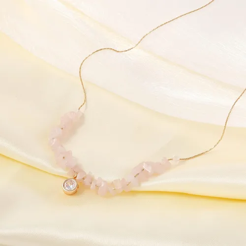 Vista 6 de BONJOULRY Collares delicados con cristales de cuarzo rosa para mujer, estilo bohemio, curativo, con cuentas cúbicas, con dije de flor de loto