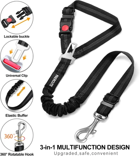 Vista 4 de Juego de 3 piezas de cinturón de seguridad retráctil para perro, cinturón de seguridad ajustable para reposacabezas de vehículo, ajustable