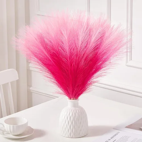 Vista 26 de Serwalin Decoración de zacate de las pampas rosa intenso, rosa rubor y rosa, 17.7 pulgadas 6 piezas de zacate de las pampas sintético, zacate A Abby