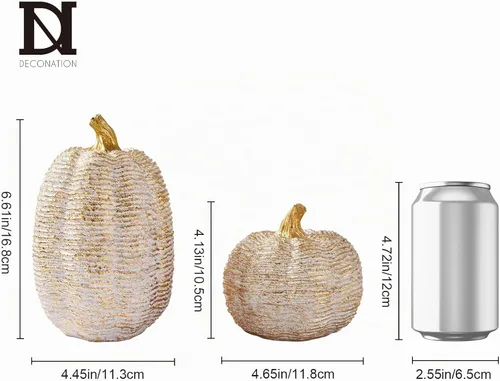 Vista 3 de DN DECONATION Decoración de calabaza de otoño, centros de mesa, 2 piezas de figuras de calabazas artificiales blancas y doradas para otoño, cosecha