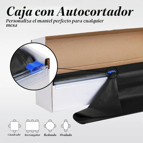 Vista 3 de Goodluck Manteles de Plástico de 54 Pulgadas X 300 Pies con Caja Cortadora, Rollo de Cubierta de Mesa Desechable Negro, Mantel de Plástico