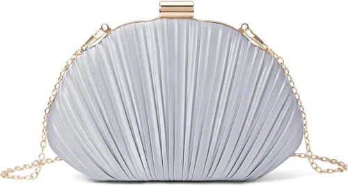 Vista 8 de Bolso de mano de noche plisado de satén para mujer, elegante bolso de mano con cadena para boda