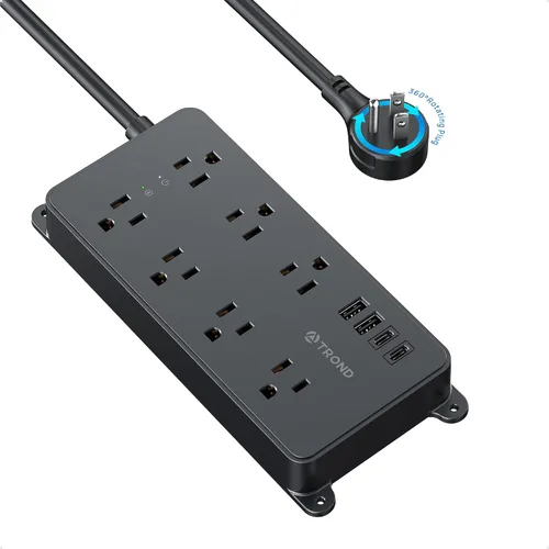 Vista 15 de TROND Regleta protectora contra sobretensiones, cable de extensión de 3 pies de enchufe plano, 5 tomas de corriente ampliamente espaciadas con 2 USB