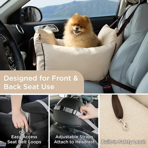 Vista 2 de Lesure Asiento de automóvil para perros pequeños - Asiento elevador para perro con parte inferior impermeable, correa de seguridad con clip