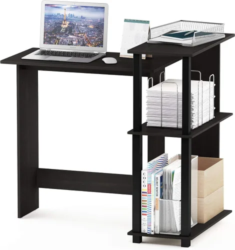 Vista 9 de Furinno Abbott - Escritorio esquinero para computadora con estantería, americano/cromado