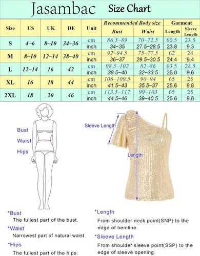 Vista 7 de JASAMBAC Blusas de lentejuelas brillantes para mujer, un hombro, adelgazantes, sexy, asimétricas, con purpurina, camisas de fiesta brillantes