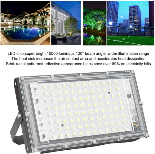 Vista 3 de plplaaoo Luz de inundación LED de 100 W, luces de inundación al aire libre, luz de trabajo LED súper brillante, luz de inundación luminosa de 10000