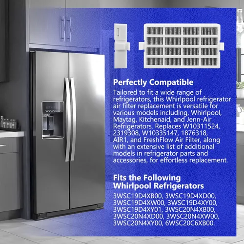 Vista 2 de HASMX Filtro de aire de repuesto para refrigerador Frigidaire FGHS2655PF5A FPHB2899PF3 LGHB2867PF5 - Sustituye a los números de pieza: W10311524