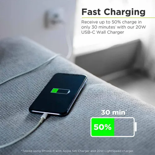 Vista 4 de PureGear Cable USB C a Lightning, cable de sincronización de datos certificado MFi de Apple, compatible con entrega de energía y cargadores tipo C