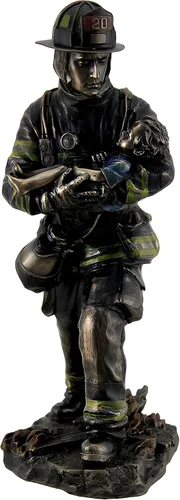 Vista 2 de Estatua de bronce metálico para niños, bombero, 11 pulgadas de alto
