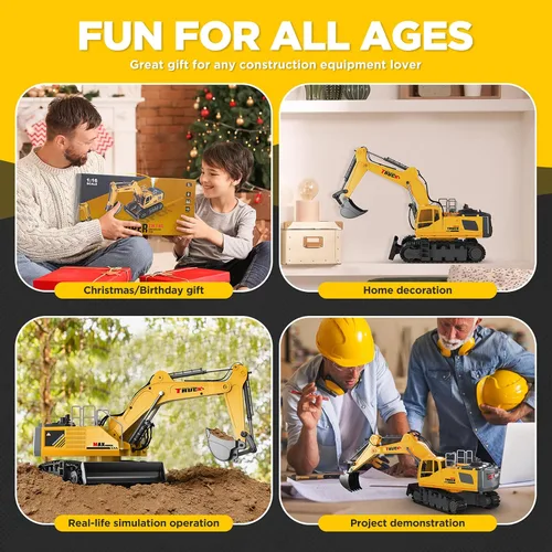Vista 6 de KIDMARKT Juguete grande de excavadora de control remoto de 21 pulgadas con cubo de metal y hoja topadora, juguetes de excavadora RC de 15 canales