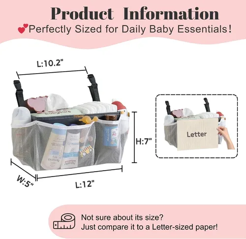 Vista 2 de Organizador de pañales para cuna, paquete de 2 bolsas de almacenamiento para colgar pañales, gran capacidad para artículos esenciales del bebé