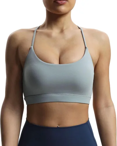 Vista 5 de Aoxjox Sujetadores deportivos de entrenamiento para mujer, para fitness, Julie Crossback, tirantes finos, acolchados, de bajo impacto, para yoga