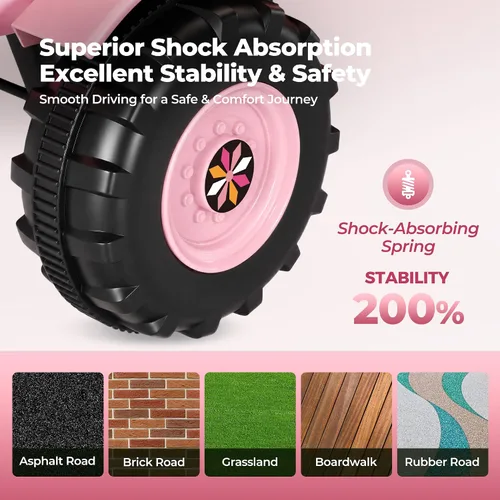 Vista 9 de Tractor de paseo de 24 V para niños, remolque desmontable, rosa
