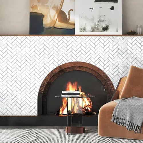 Vista 2 de Azulejo 3D de espiga blanca para salpicaduras de despegar y pegar, 10 hojas de azulejos brillantes para pared de cocina, baño, azulejos