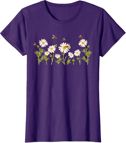 Vista 8 de Marguerites Daisy - Camiseta de verano con margaritas de jardín de flores, Negro, S