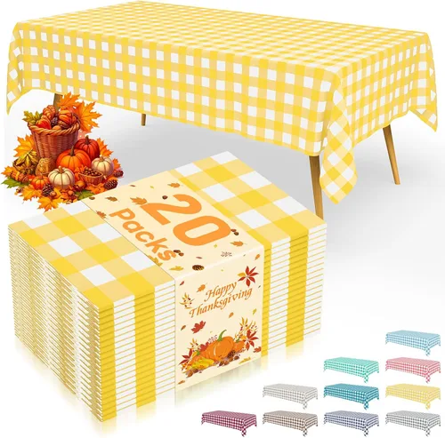 Vista 62 de Smiry 8 paquetes de manteles desechables Gingham, 54 x 108 pulgadas, manteles de plástico impermeables rectangulares en diseño a cuadros