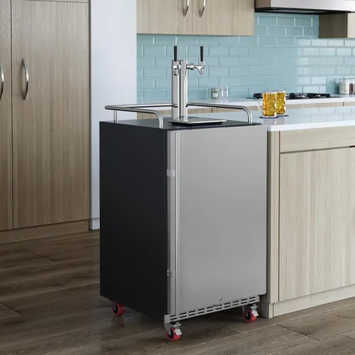 Vista 2 de EdgeStar Kegerator incorporado de doble grifo de tamaño completo - acero inoxidable negro