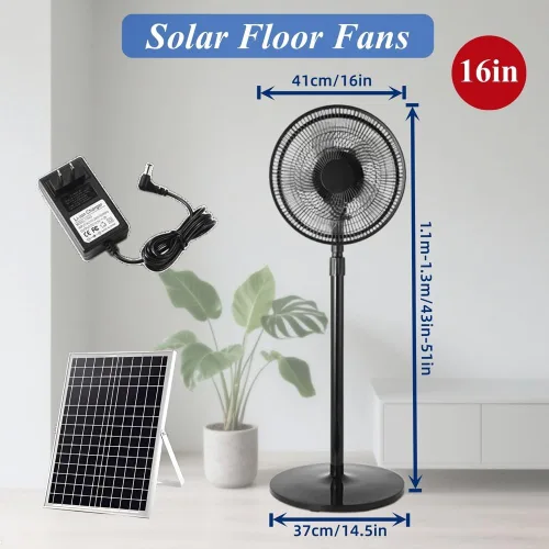 Vista 2 de Ventiladores solares de piso de 16 pulgadas, ventilador de exterior con panel solar, ventiladores de pedestal para habitación, ventilador de piso