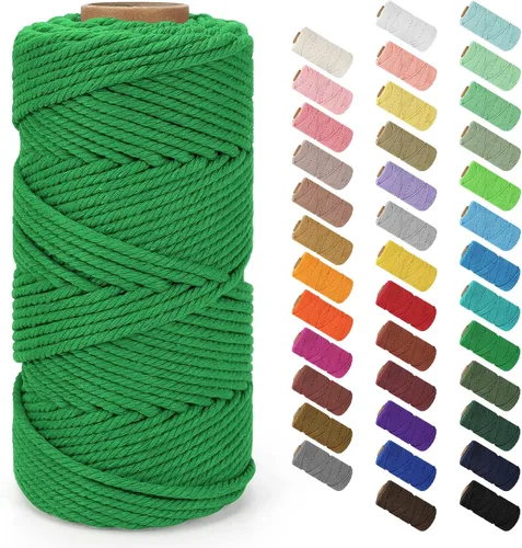 Vista 110 de Cuerda de macramé de 0.079 in x 220 yardas (656 pies), cuerda de algodón natural para colgar en la pared, ganchos de plantas, manualidades Verde