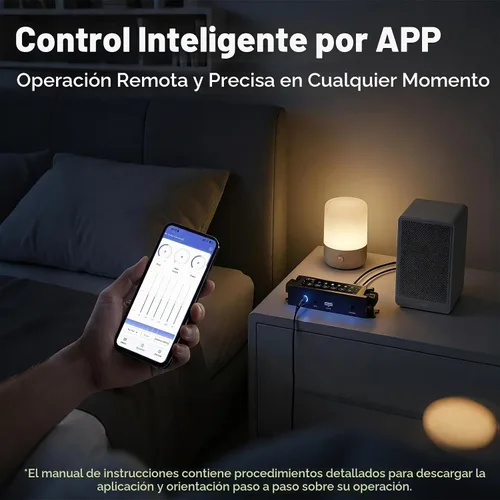 Vista 2 de Herdio Amplificador Bluetooth de 4 canales, adaptador 19V3A para aplicación y control remoto con memoria de apagado, Bluetooth 5.0/USB/MIC/AUX/TWS