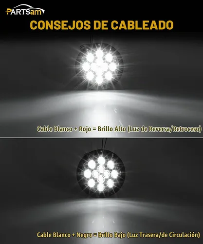 Vista 3 de Partsam - Luces traseras ledes redondas para remolque (4 pulgadas), Blanco Lente Transparente