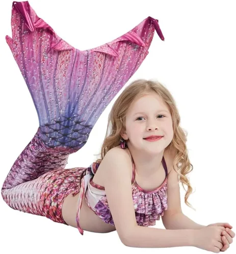 Vista 3 de Traje de baño de 6 piezas para niñas, cola de sirena para nadar, bikini para niños