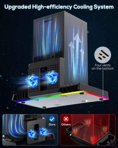 Vista 2 de MENEEA Upgraded Cooling Fan Charging Station for Xbox Series X Console & Controller, Dual Charger Dock & Cooler System Stand with 15 Colorful Lights