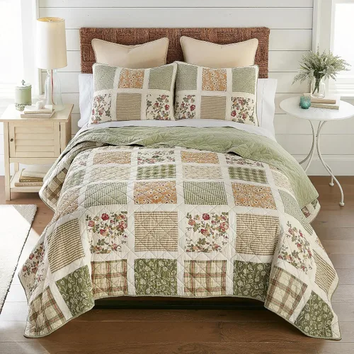 Vista 13 de Donna Sharp April Patch - Juego de edredón de algodón, 110 x 90 pulgadas Incluye 1 edredón y 2 fundas de almohada King, lavables a máquina