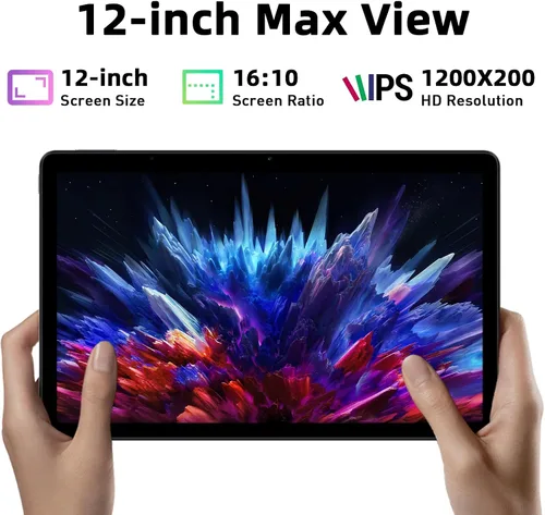 Vista 3 de Tablet Android 16 de 12 pulgadas, 24 GB de RAM 128 GB ROM (expandible 1 TB), pantalla Full HD de 2000 × 1200 IPS, batería larga de 8000 mAh, 12+