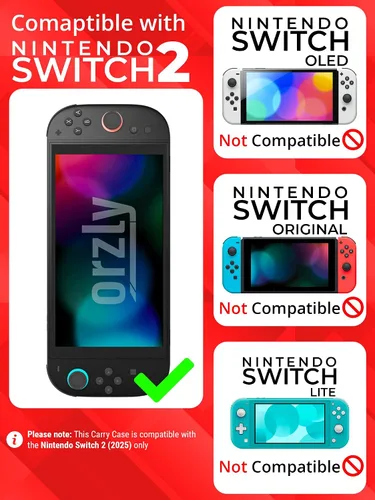 Vista 2 de Orzly Case Compatible with Nintendo Switch 2 Protective Travel Carry Case with Screen Padding, Game Card & microSD Slots, Zipped & Open Pockets for