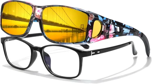 Vista 8 de LVIOE Wrap Around Night-Vision Glasses, Fit Over Prescription Glasses with Polarized Yellow Lens Night-Driving Glasses