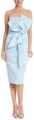 Vista 2 de Badgley Mischka Vestido de cóctel sin tirantes con lazo frontal