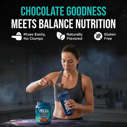 Vista 7 de Vega Organic All-in-One Proteína vegana en polvo sabor chocolate 9 porciones, ingredientes de superalimento, vitaminas para apoyo inmunológico